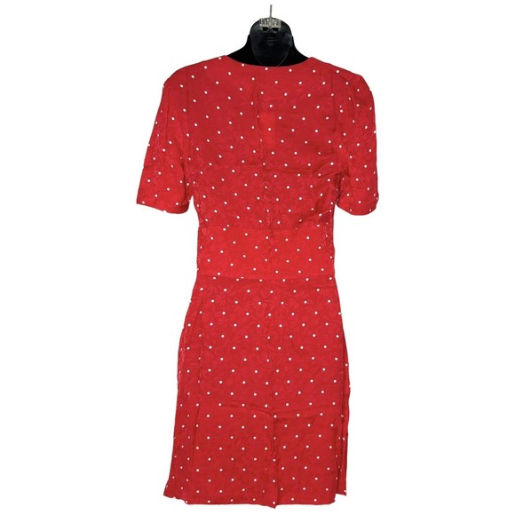 MAJE Womens Red Ripia Twist-Front Polka-Dot Floral Jacquard Mini Dress Sz Small - Picture 5 of 12